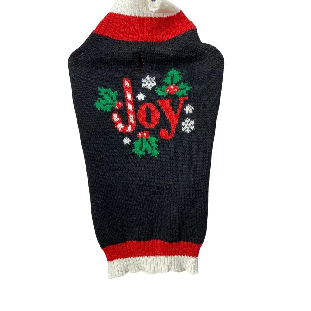 It's A Bark Life Black Red Mistletoe Candy Cane Joy Cable Knit Dog Christmas Swe